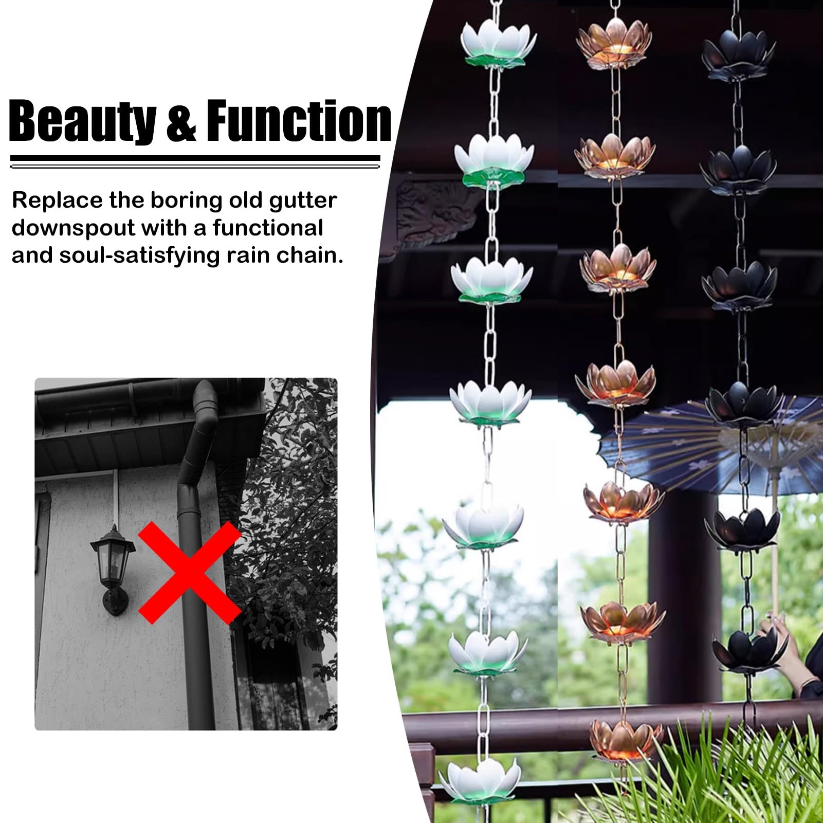 Catene Da Pioggia Catena Per Acqua Piovana/ Deviazione Dell'acqua/ Maglia A Catena, Catene Per La Pioggia Sostituzione Del Pluviale Per Grondaie, Esposizione Di Case In Villa Nel Cortile Ad Anello ( C