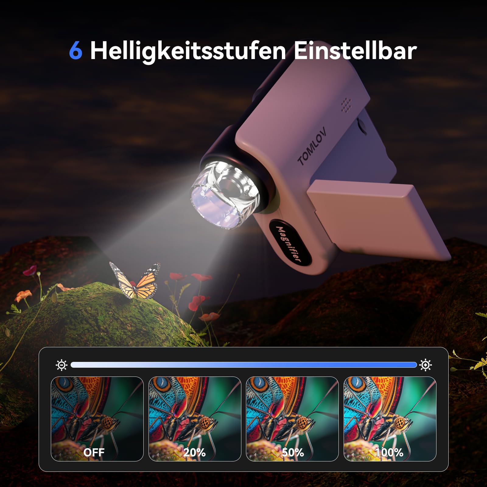 TOMLOV P20 Handheld Digital Mikroskop für Kinder, Mehrere Taschenmikroskop, Tragbare 1080P DV-Kamera mit klappbarem 2-Zoll-LCD-Bildschirm, Kompatibel mit MacOS & Windows, 6 Pcs Objektträger, 32GB