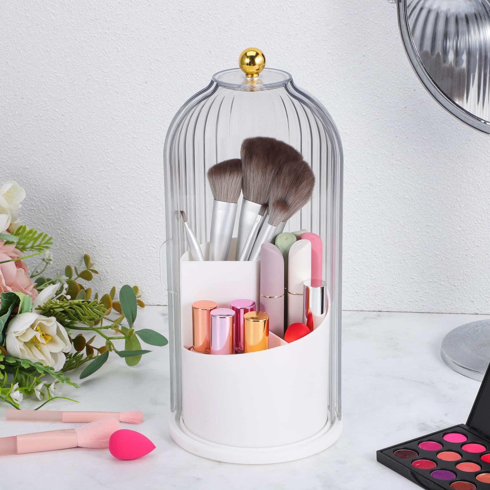 Kosmetikpinsel Behälter Mit Deckel Make-up Pinselhalter Stehender Drehbar Für Schminktisch Und Badezimmer Transparenter Pinsel Organizer Für Arbeitsplatte