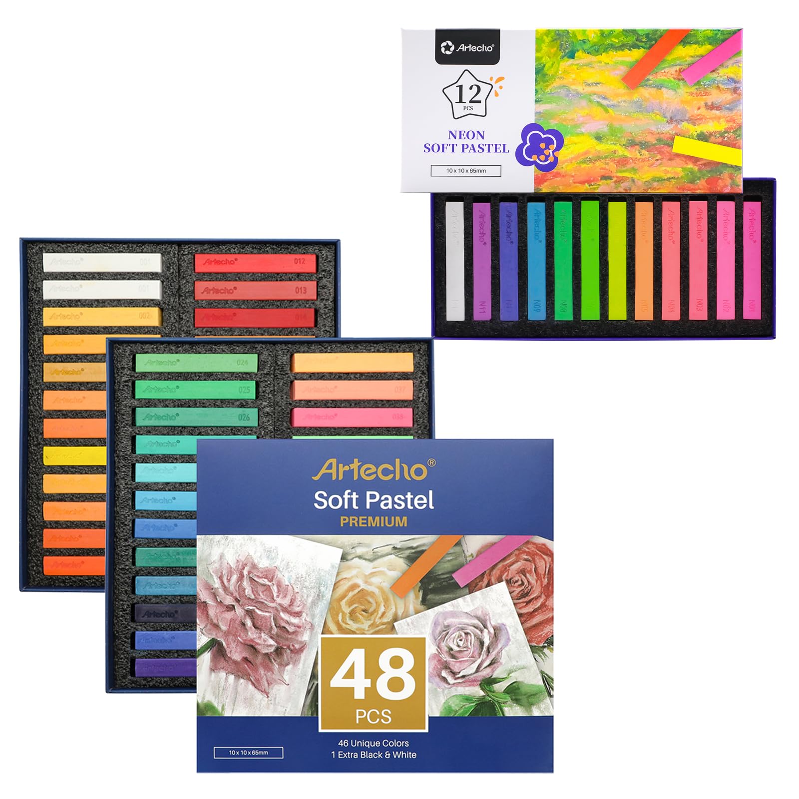 Artecho 48pcs Soft Pastels and 12pcs Neon Soft Pastels