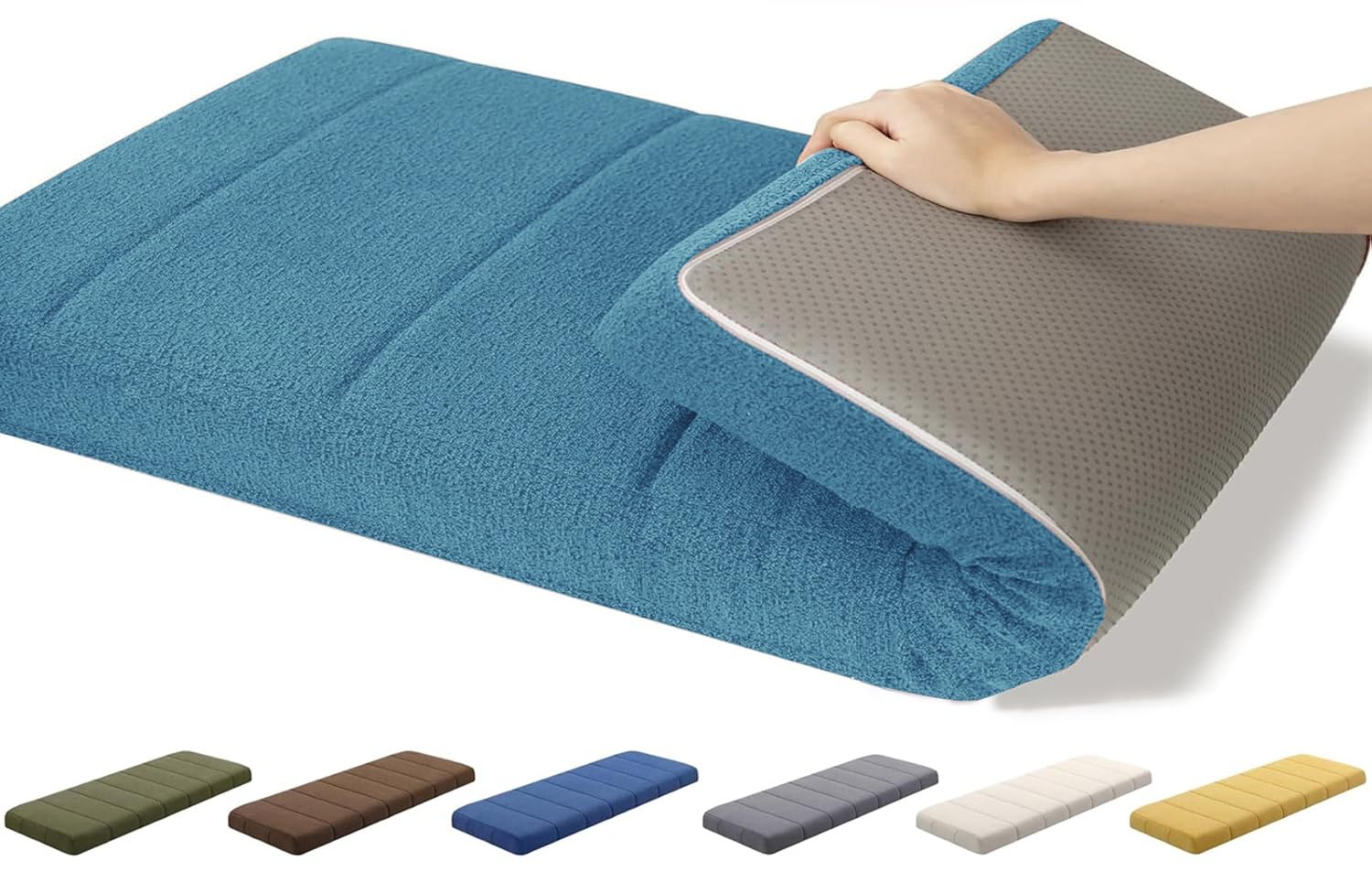 AQIGR Non Slip Bench Cushion Indoor Kitchen - 120/150/80/90/130/180/100 cm Outdoor Seat Pad for Bay Windows, Dining Benches, Swings, Sofas & Porch Furniture with Zipper(Blue,35x190CM)