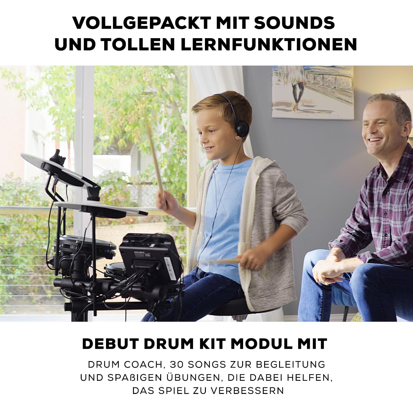 Alesis Debut Kit - Kinder Drum Kit mit 4 Mesh E-Drum Set Pads, 120 Sounds, 100 Lektionen, Schlagzeughocker, Drum Sticks, Stimmschlüssel und Kopfhörern