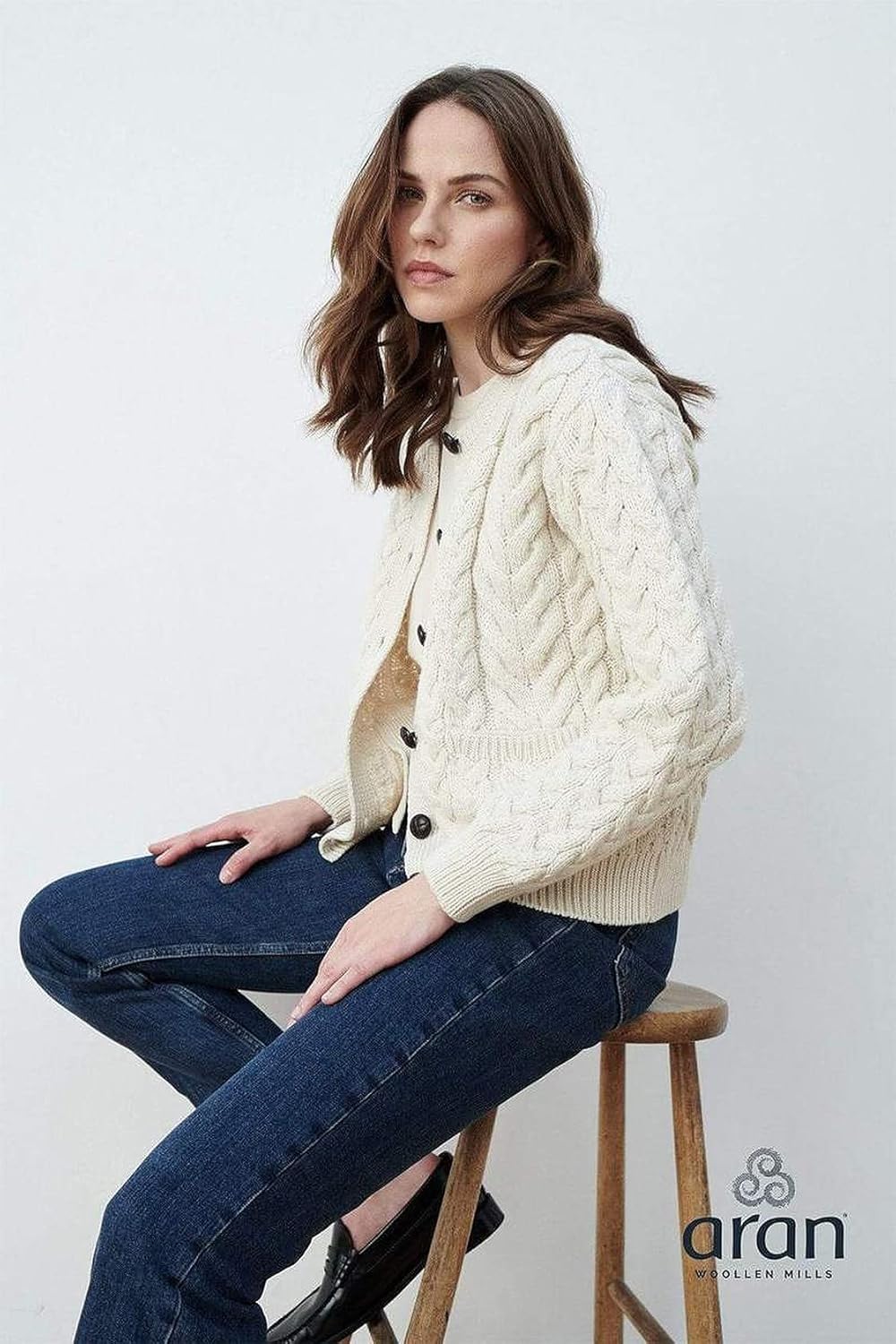 Irish Cardigan Sweater for Women Made in Ireland Supersoft Aran Merino Wool Lumber Jacket - Image 7