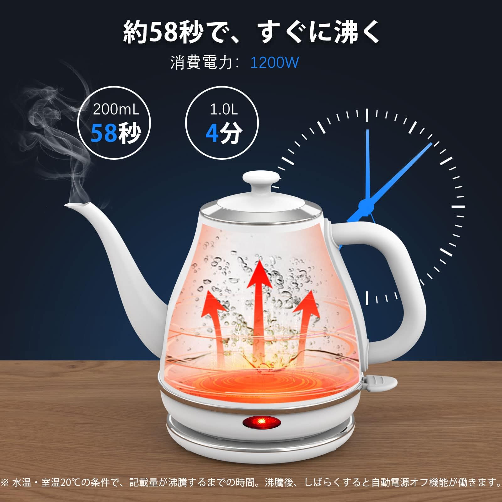 Amazon | 電気ケトル 1.0L ケトル 電気 内側ステンレス 1200W (急速