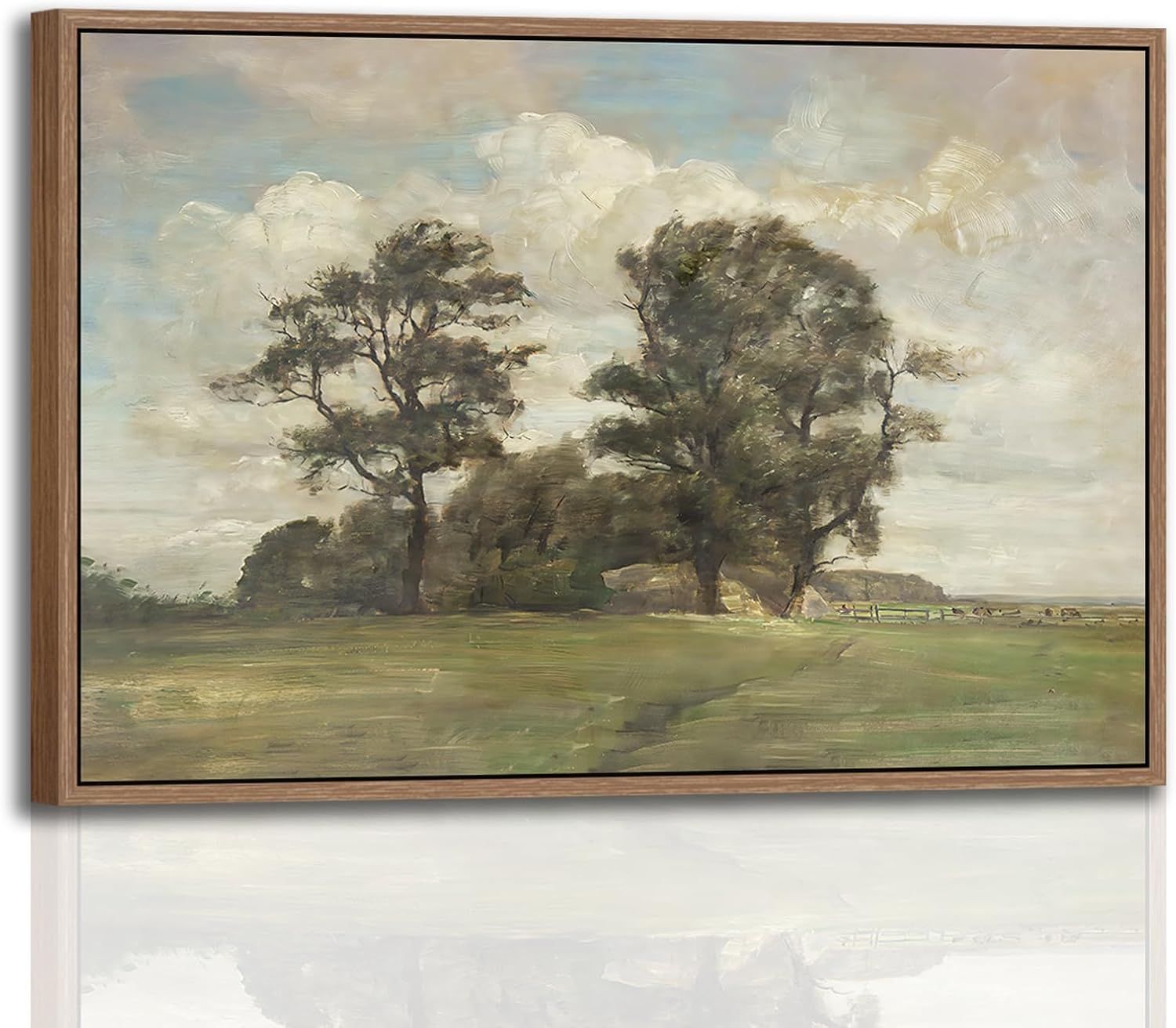 Framed Vintage Oak Canvas Wall Art Rustic Farmhouse Countryside Tree Painting Cottagecore Print Nature Landscape Picture Wall Decor for Living Room Bedroom or Entryway 12x16 Inches Ready to Hang