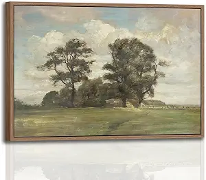 Vintage Green Oak Canvas Wall Art Rustic Tree Landscape Painting Print