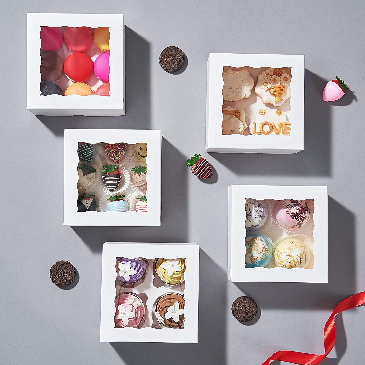 White Cupcake Boxes with Window - 50 Pack -3 White Cupcake Boxes with Window - 50 Pack -3