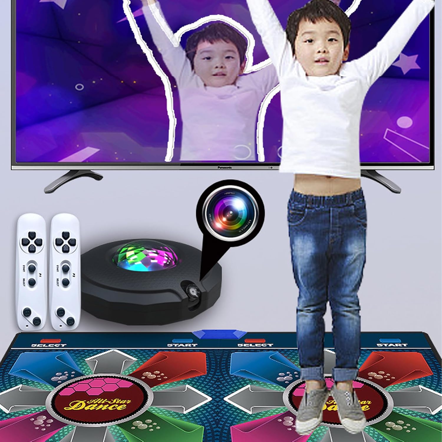 AR Dance Mat, HDMI Interface Dance Mat, Family Sports Somatosensory Game, with Two Wireless Handle Controllers, PU Waterproof Material, Suitable for Children, Adults, and Family Games,A