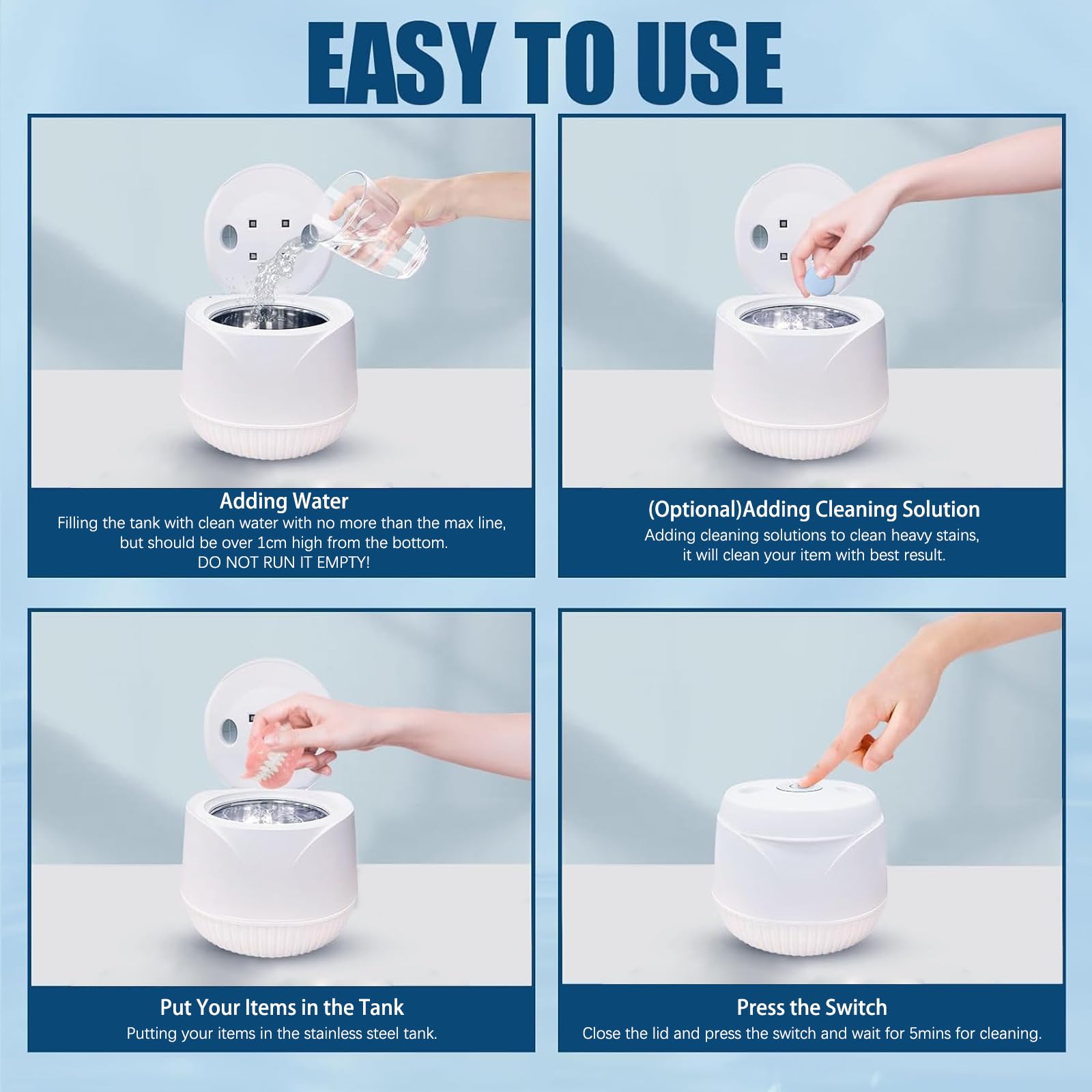 Ultrasonic Cleaner For Retainers & Jewelry - 45kHz Dental