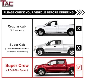 TAC 4-Drop Running Boards Fit 2015-2026 Ford F150 SuperCrew Cab | 2022-2026 F150 Lightning EV SuperCrew Cab | Pickup Truck Off-Road Exterior Accessories