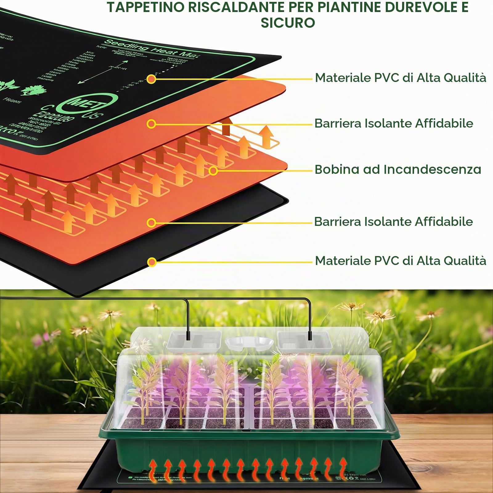 Verdenu Vassoio Germinazione con Tappeto Riscaldante, Semenzaio Germinazione Extra Large da 24 Celle con Coperchio Rialzato, Serra Per Germinazione Per la Propagazione di Piante da Interno