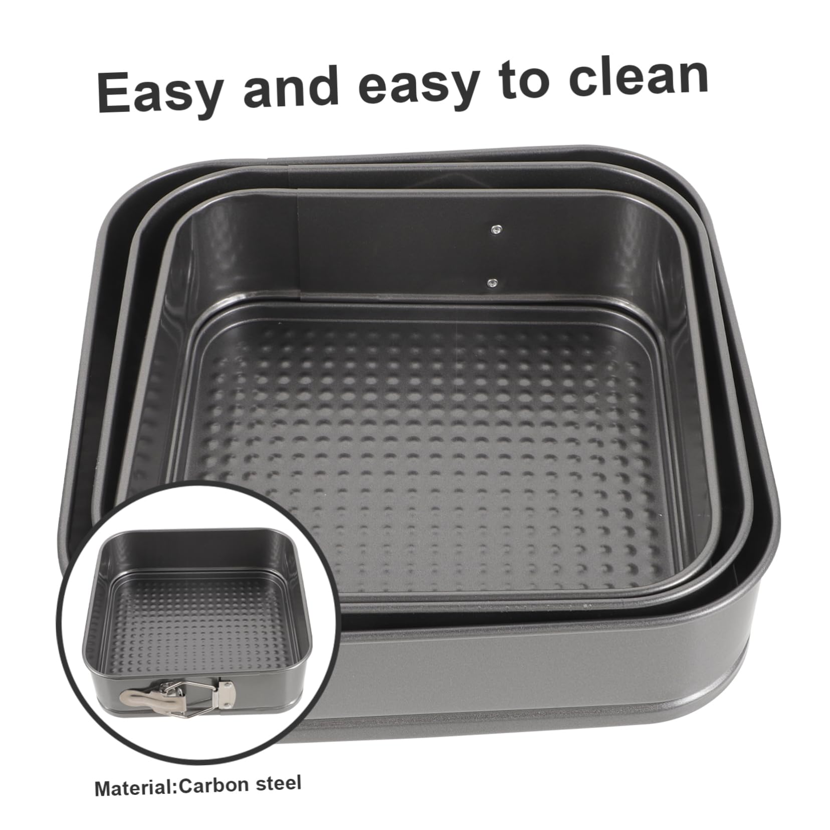 PRETYZOOM 3pc Set Square Cake Baking Pan Non-stick Live Bottom Carbon Steel Perfect for Wedding Birthday