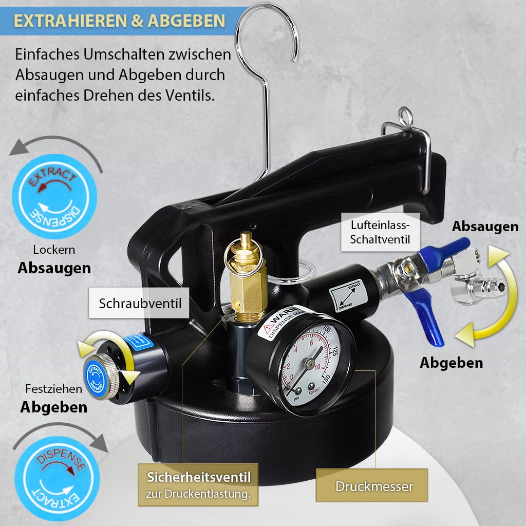FIRSTINFO 10L Pneumatisches ATF Getriebeöl Befüll- und Absauggerät, 2-in-1 Getriebeöl Wechselgerät mit 14 ATF Adaptern, Druckluft Ölfüllgerät für Automatikgetriebe Werkstatt A1135NEU