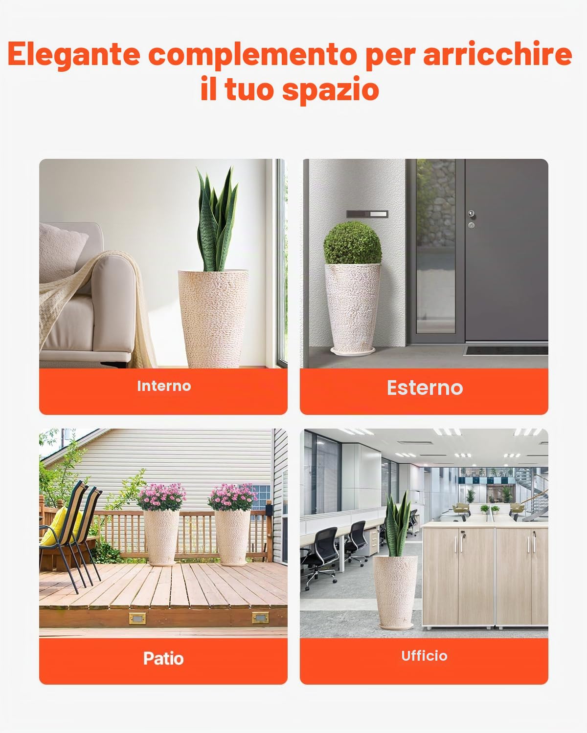 VEVOR Fioriere Alte per Esterni da 330 x 330 x 530 mm Fioriere Rotonde Grandi per Portico Anteriore e Patio, Set di 2, Fioriera Conica Rotonda, Vasi per Piante di Fiori e Alberi con Finitura in Pietra