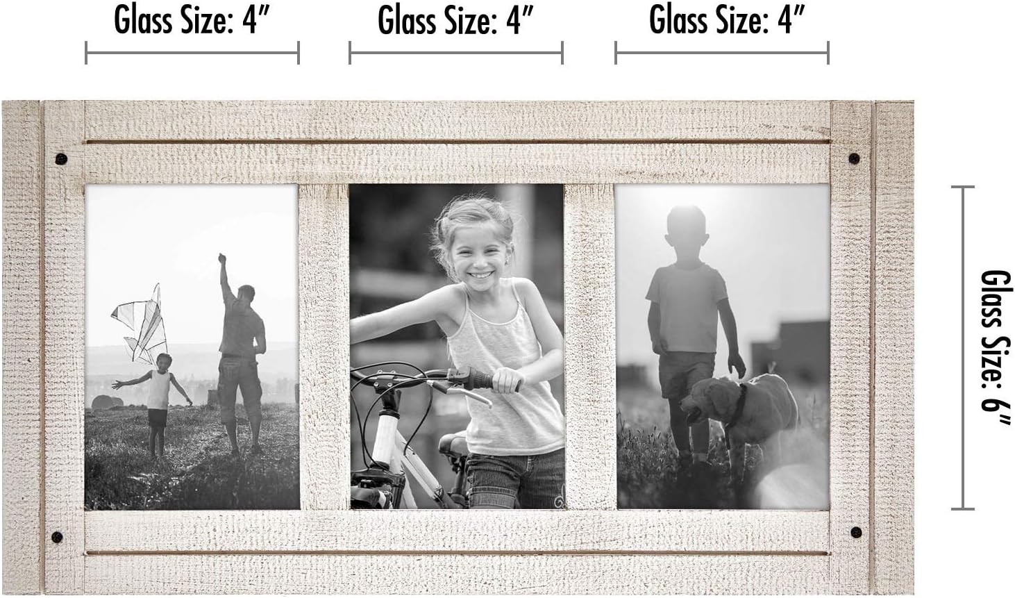 Americanflat 4x6 Triple Picture Frame with Polished, Crystal Clear Glass - Hampton Collection - Distress Wood Collage Picture Frames for Tabletop and Wall Display - Aspen White (Pack of 4)
