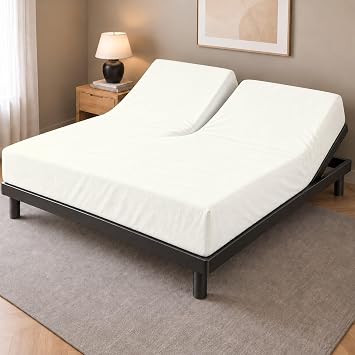 Cottingon 1 Piece Top Split King Fitted Sheet Only for Adjustable beds, Premium 100% Egyptian Cotton, 34 Inches Half Split Flex Head Bottom Sheet for Sleep Number Beds 16" Deep Mattress, Ivory