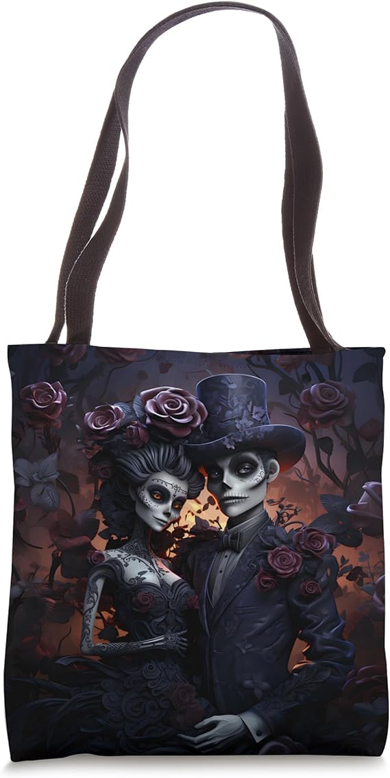 Day of the Dead Goth Couple Sugar Skull La Catrina Tote Bag