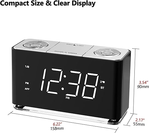 Miniatura 9 de iTOMA Radio reloj Bluetooth, pantalla LED blanca de 1.4 pulgadas, radio FM, alarma doble, puerto de carga USB para teléfono celular, luz nocturna,