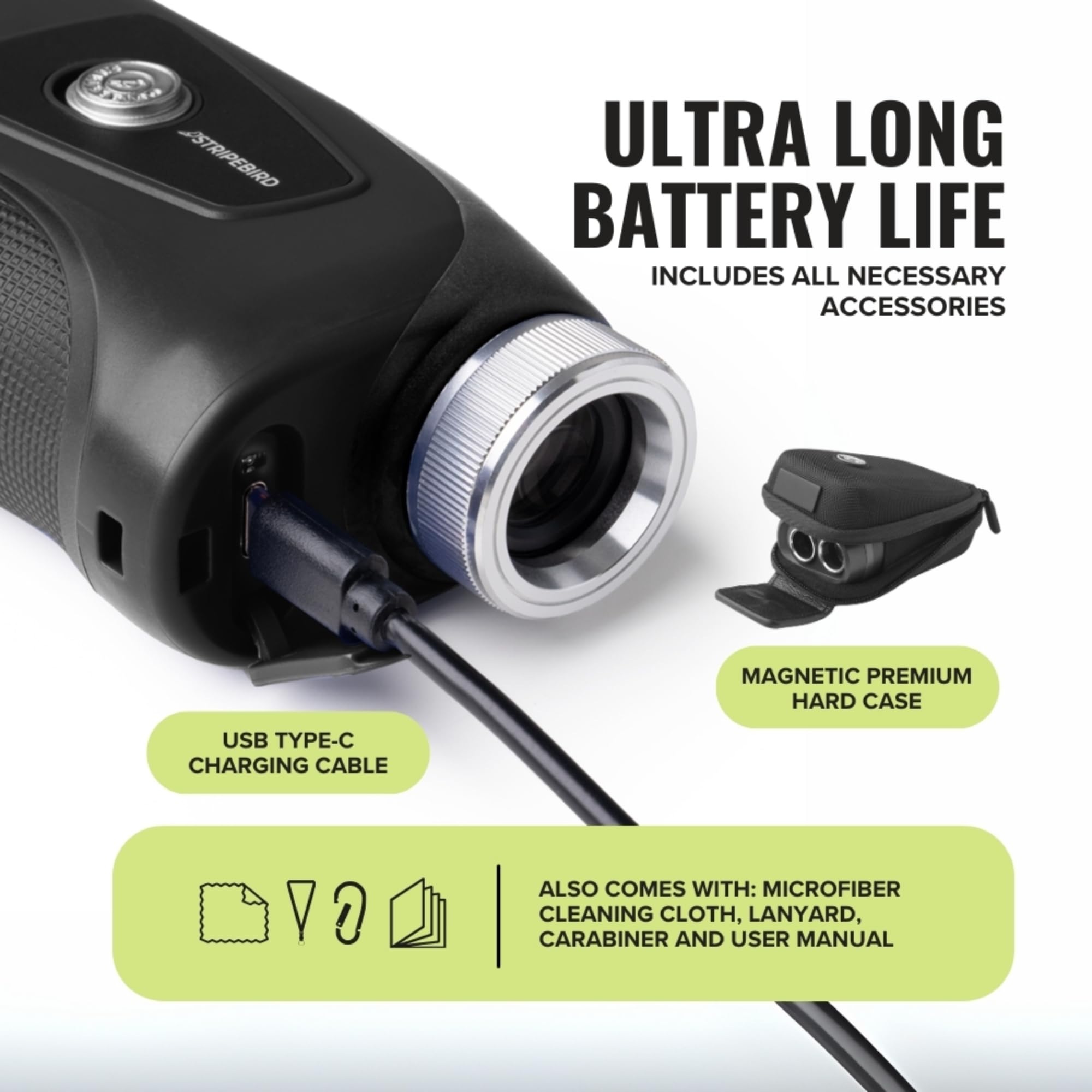 Pro Tour - Telémetro de golf con pendiente, buscador de rango de golf con imán ultra resistente, telémetro láser con tecnología de pendiente y vibración de bloqueo de mástil de bandera