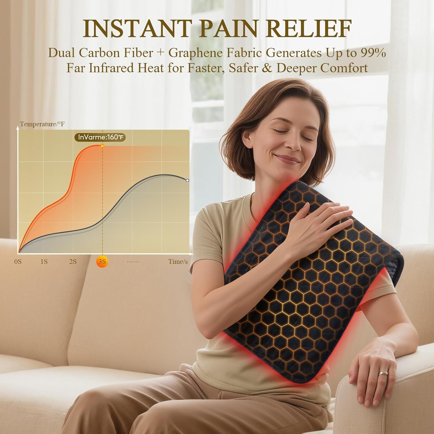 Extra Large Far Infrared Heating Pad: Max 3X Deeper Relief for Back Neck Shoulders Pain & Period Cramps – Graphene 3S Fast Heat – Soft Warm Plush Fabric for Women with 4H Auto Off (33x17 Inch)