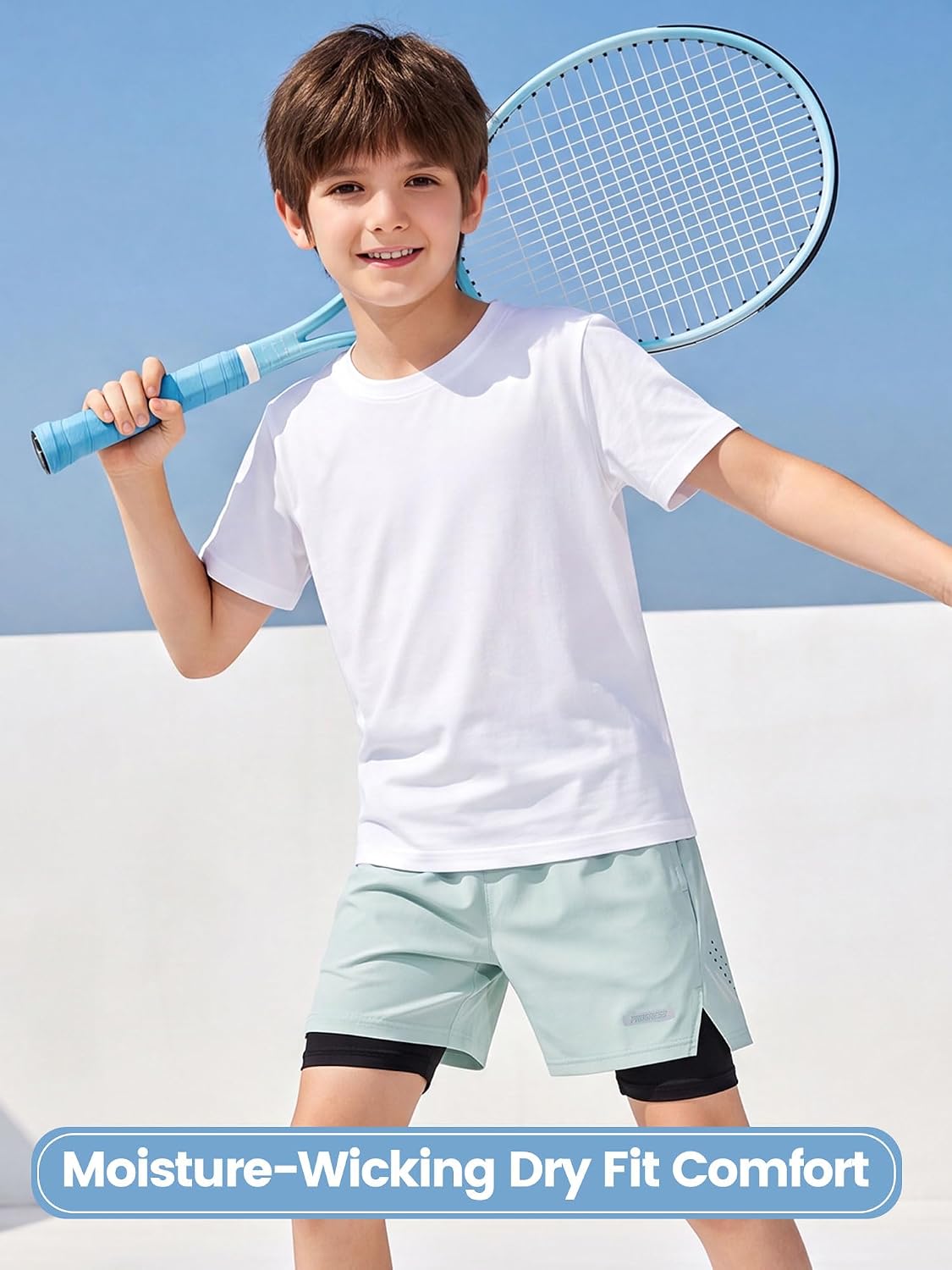 Boys Running Shorts 2-in-1 Quick Dry Breathable with Compression Liner for Sports Training Soccer Shorts 5-16 Years
