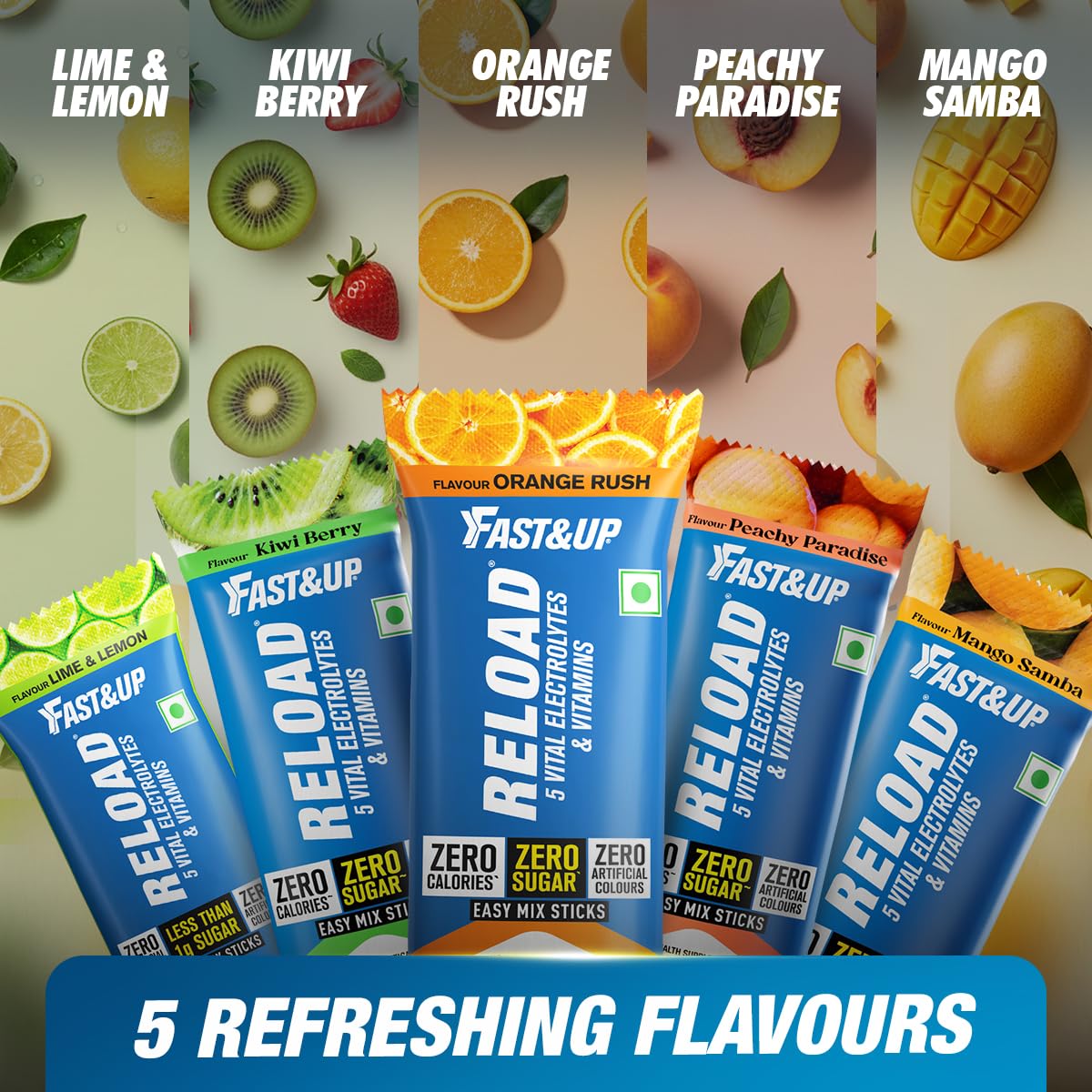Fast&Up Reload Electrolytes Powder Sachets | Zero Added Sugar Hydration Drink with 5 Essential Electrolytes Vitamin C & B12 | Summer Heat, Workout Recovery, Travel & Wellness | Lime Lemon, Pack of 15 Sachets 4