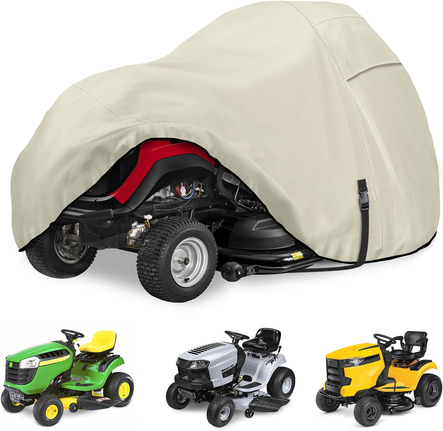 Porch Shield Heavy Duty 600D Polyester Lawn Tractor Cover, Water-resistant Universal Riding Lawn Mower Cover (Up to 54 inches Decks, Light Tan)