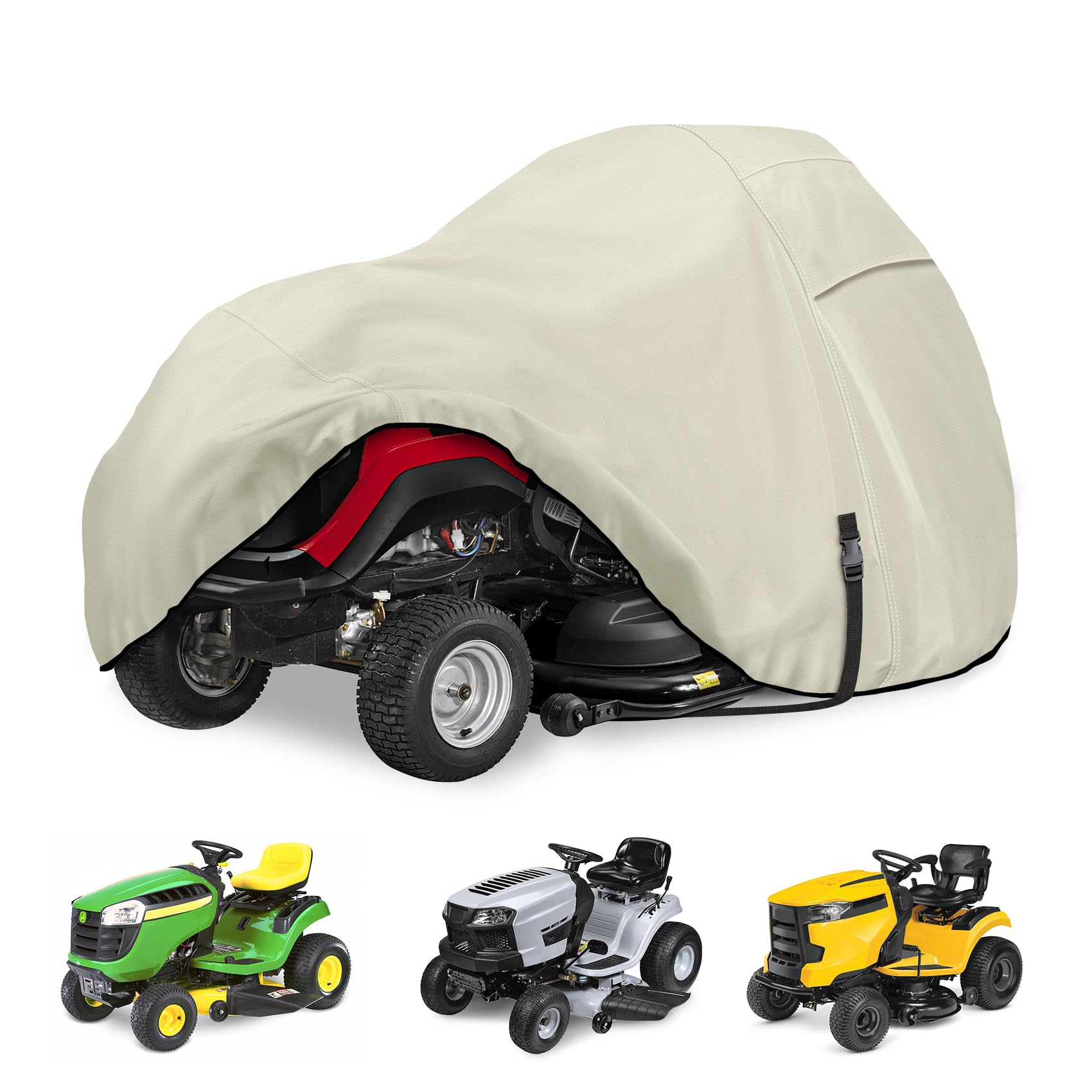Porch Shield Heavy Duty 600D Polyester Lawn Tractor Cover, Water-resistant Universal Riding Lawn Mower Cover (Up to 54 inches Decks, Light Tan)