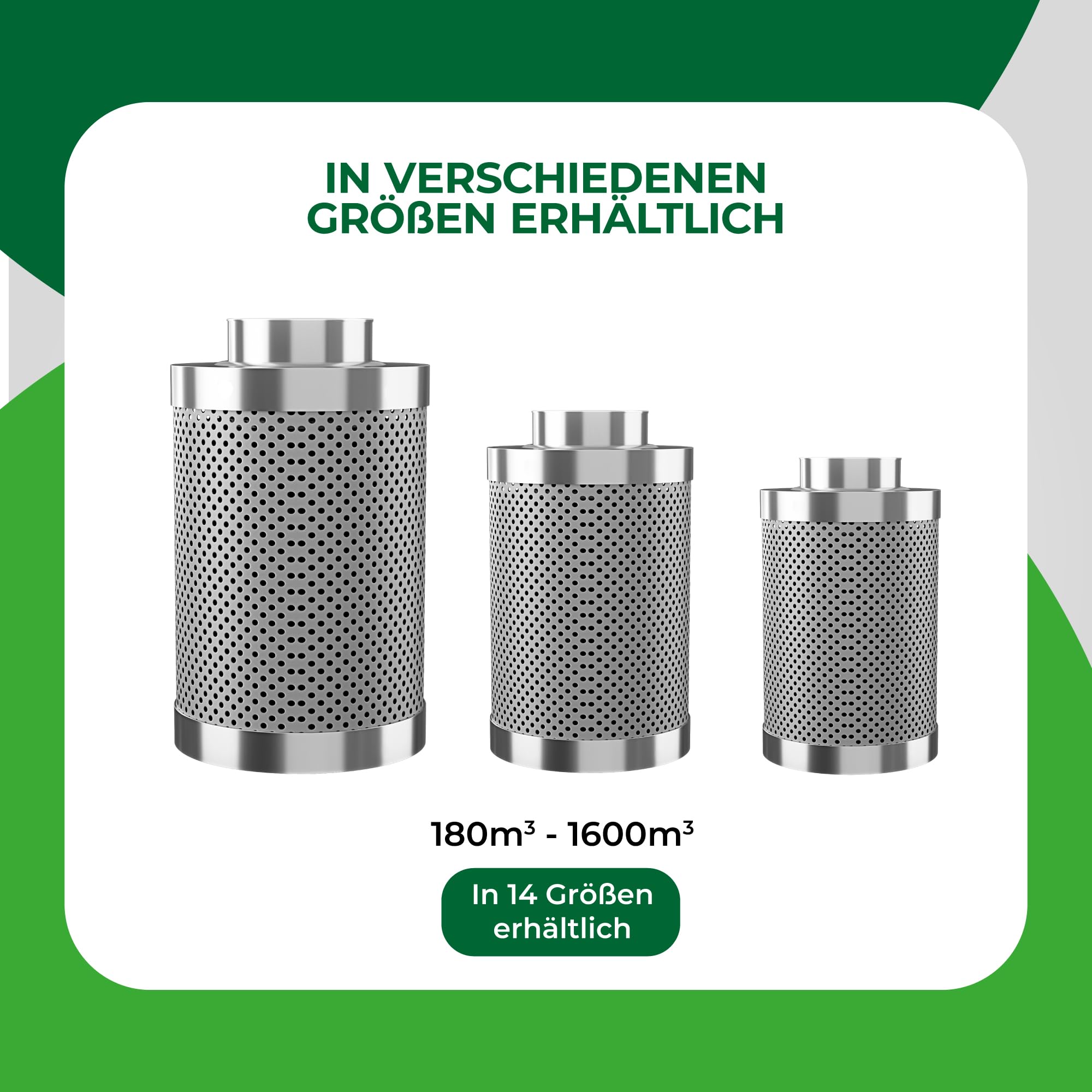 Filtro de carbón activo en diferentes tamaños, brida tamaños de 100 hasta 315 mm, para aire Ventas de 180 m³/h, hasta 1340 M³/h | Grow olores Canalizado filtro AKF filtro de carbón activo