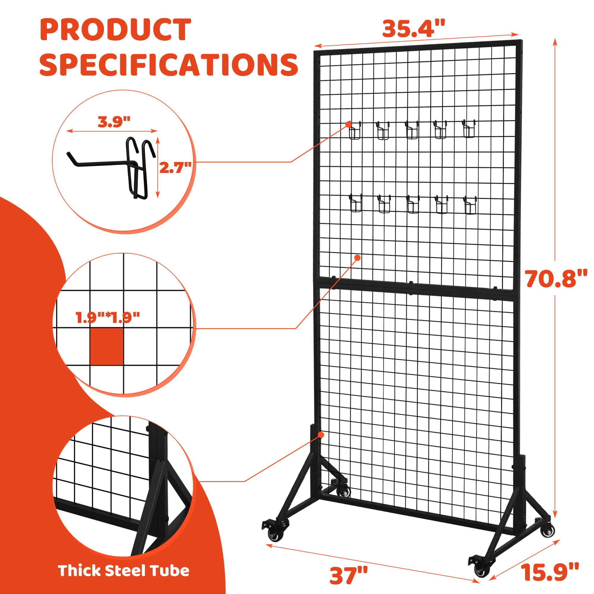 LYASILYHS Grid Wall Panels - 3' x 6' Ft Heavy-Duty Metal Grid Rack