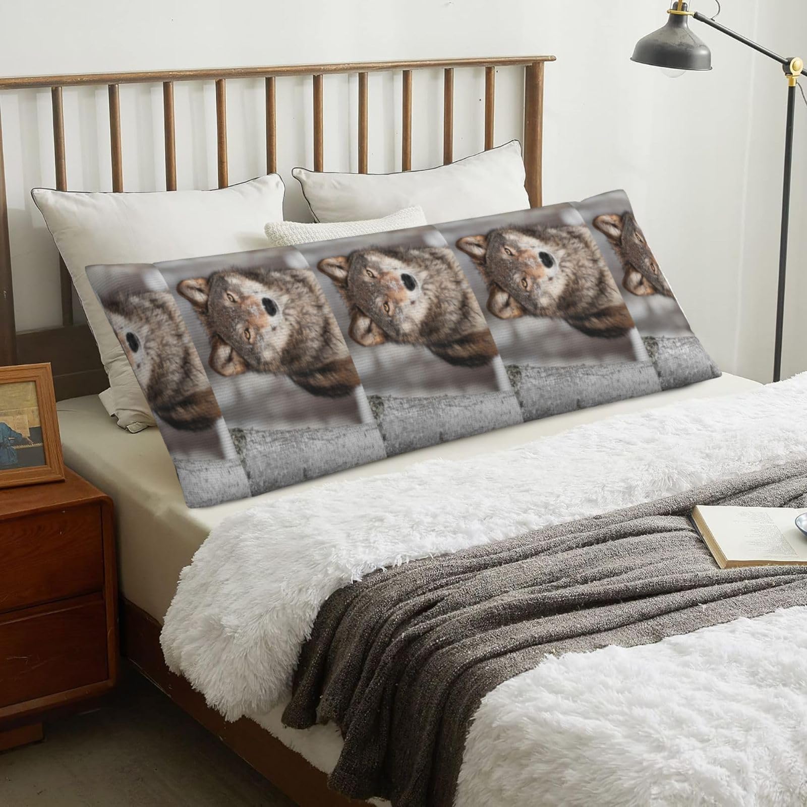 Wild Wolf Print, Body Pillow Cover with Zipper,Long Body Pillowcase 20 x 60 in