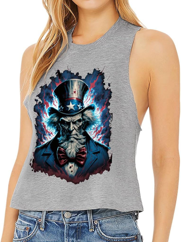 Patriotic Design Racerback Cropped Tank - USA Lovers Gifts - Great Gift