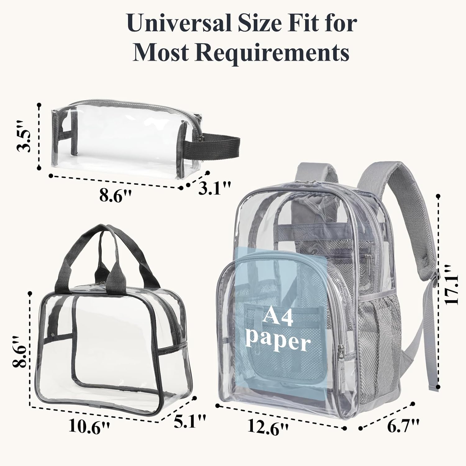 Packism クリアバックパック 3点セット 厚手 0.6mm 高耐久 クリアバックパック 学校 仕事用 強化ストラップ 透明バッ