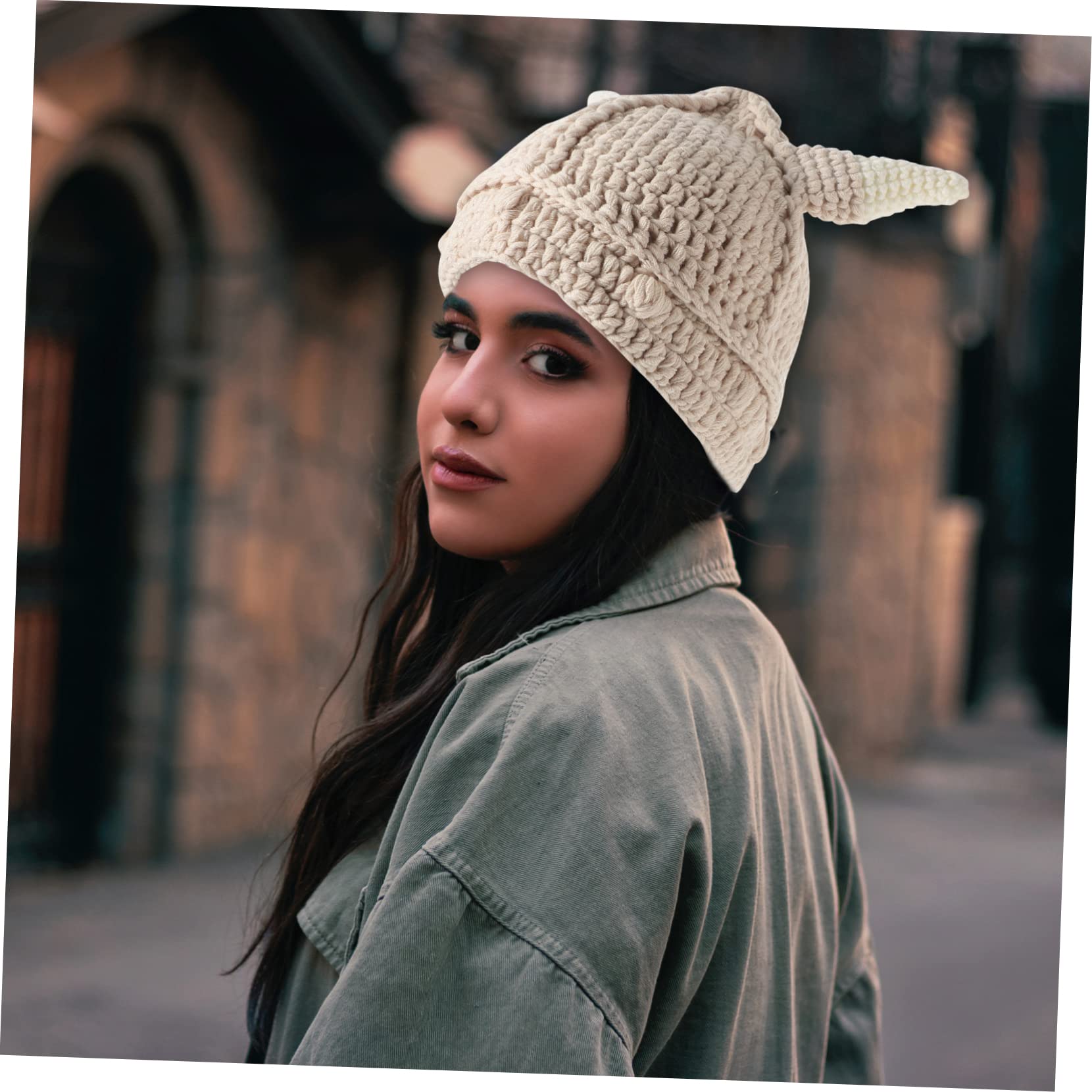 SOIMISS 3 Piezas Gorro de Punto Caliente Sombrero de Beanie Sombreros de la Gorrita Tejida Gorro de Punto con Cuernos Gorro de Lana Sombreros Aire Gorro Unisex Hilo Beige