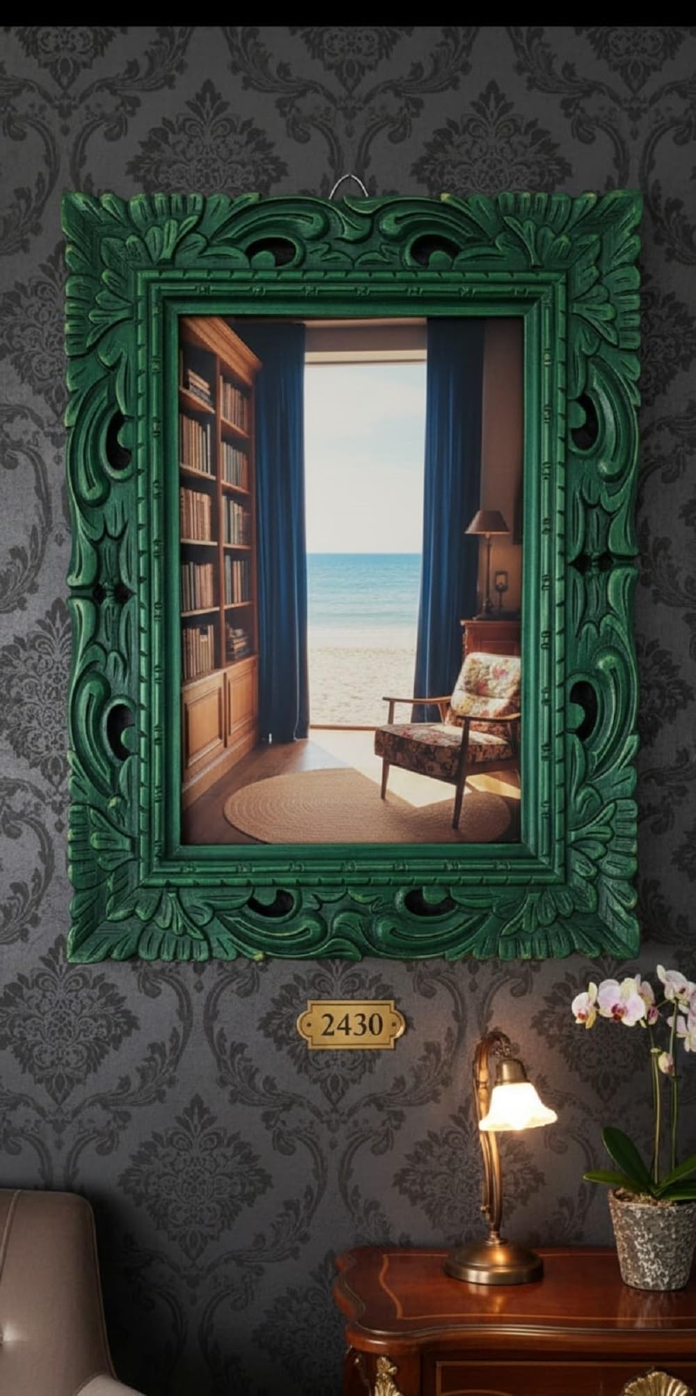 Wooden Carved Mirror Frame | Mirror Frame Wooden Antique | Wall Hanging Mirror Wall Mirror Wall Mirror Decorative Frame, Carved Wood, Rectangular, Antique Style for Home Decor (Green)-image-21