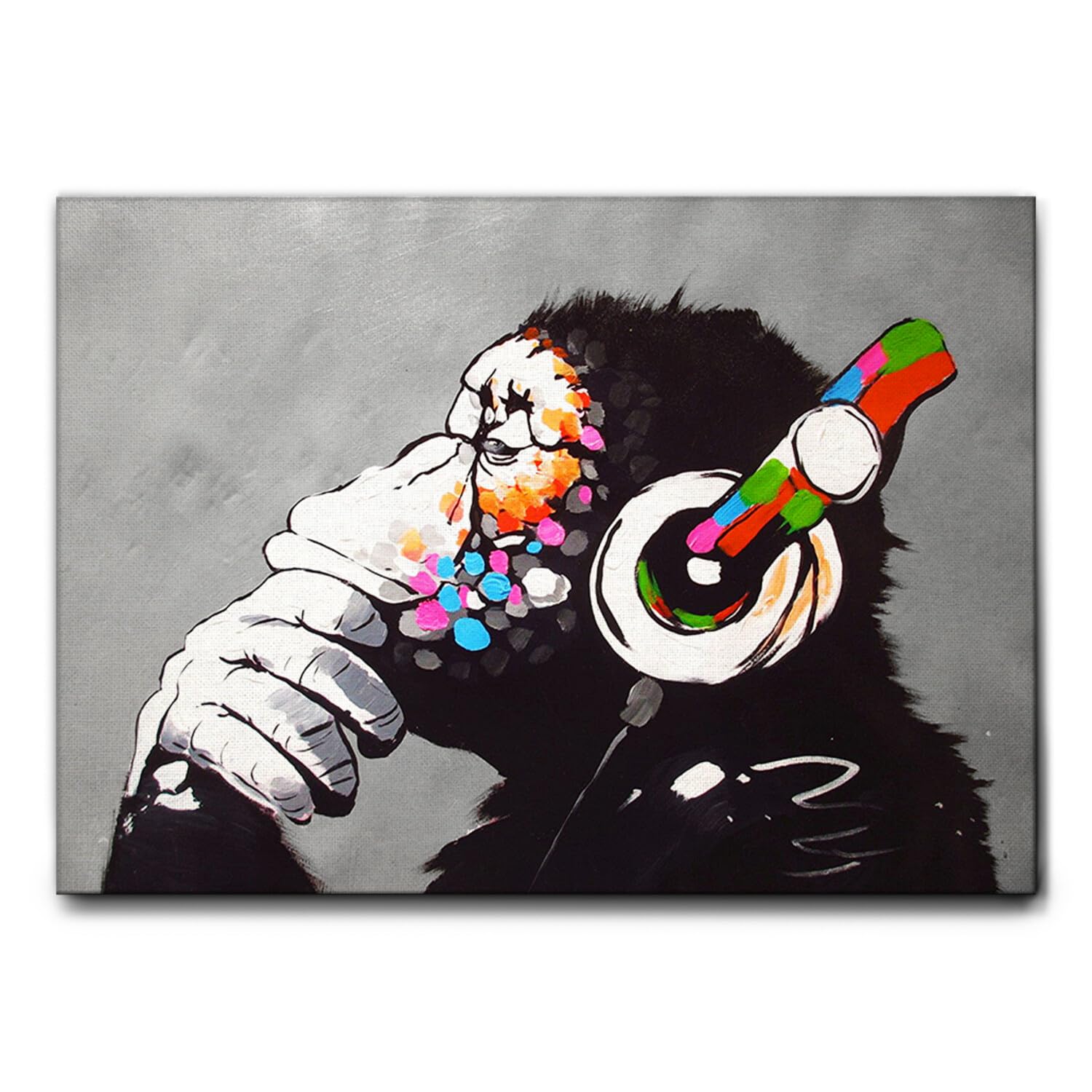 Giallobus - Quadro - Banksy - Dj Monkey - Tela Canvas Telaio Standard - 100x70 - Pronto da appendere - Quadri moderni per la casa
