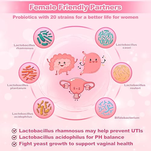 Miniatura 5 de KFG Probiótico para mujer, 100 mil millones de UFC, 20 cepas, con prebióticos orgánicos+arándano y D-manosa, para aumentar la salud inmunológica,