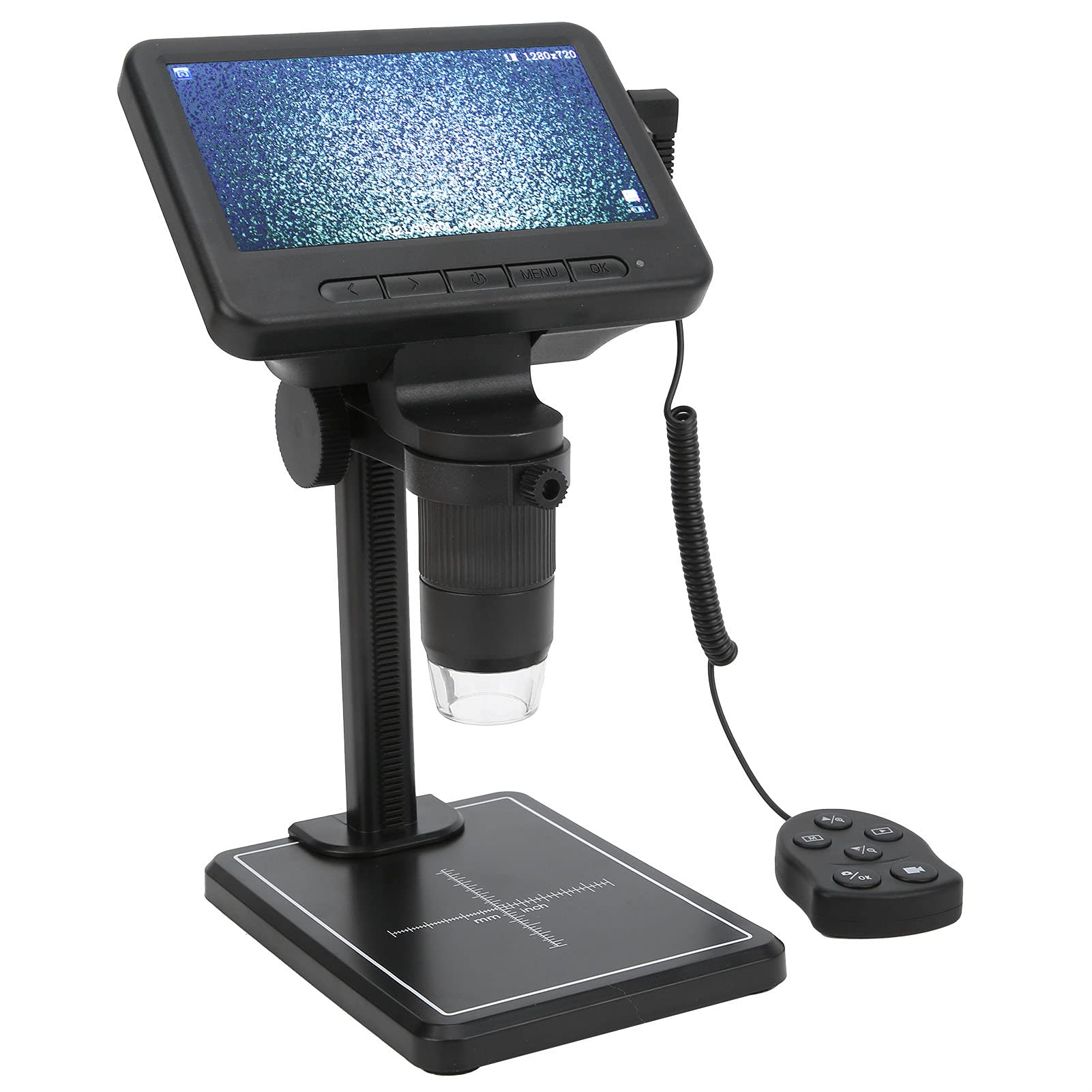 Cocoarm Mikroskop Cyfrowy 1080P, Mikroskop Inspekcyjny ze Stopu Aluminium ABS z 5-calowym Ekranem HD, 8 Regulowanych Diod LED, Zoom 1000x, Złącze USB do Naprawy Płytek PCB Badania Dydaktyczne