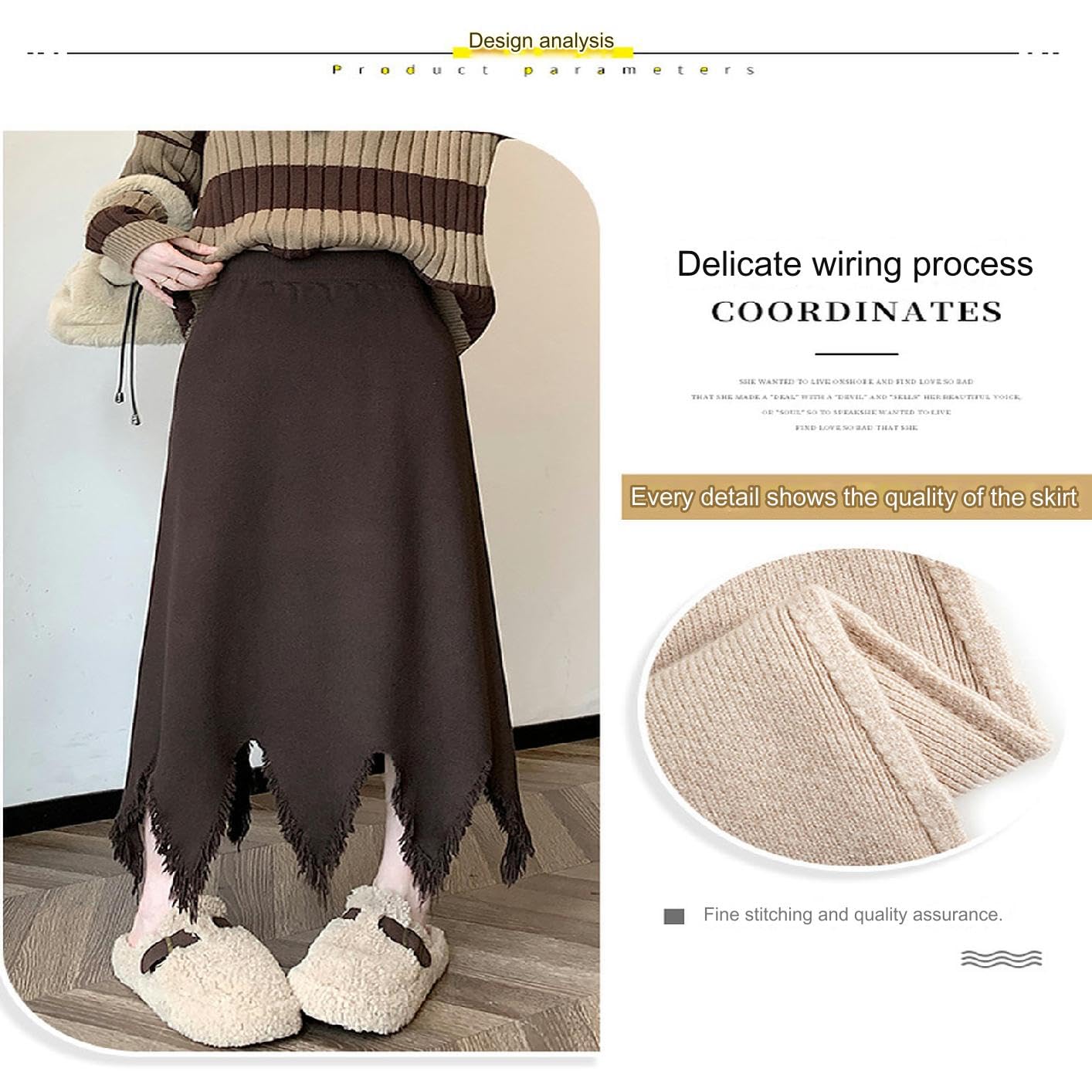 Gonna Lunga Donna Donne Donne Gonne A Vita Elastica Midi Gonna Irregolare Net Mesh Gonna Giornaliero, Prom, Party Frange Raw-Edge Maglia Gonna-Colore caffè-l