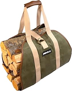 Firewood Carrier Heavy Duty Firewood Holder Utility Tote Log Holder Premium Waxed Canvas Firewood Tote Fireplace Accessories Wood Basket for Fire Logs Canvas Firewood Carrier Log