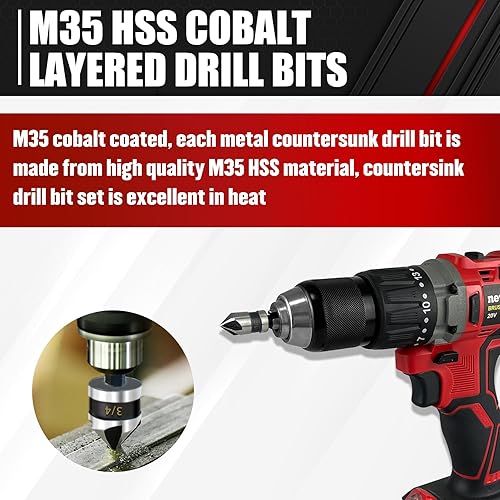 Miniatura 4 de C&T Juego de 5 brocas avellanadoras M35, 14 pulgadas, 38 pulgadas, 12 pulgadas, 58 pulgadas, 34 pulgadas, con soporte para brocas y estuche de