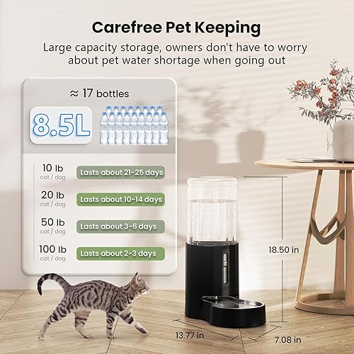 Miniatura 3 de CZPET Dispensador automático de agua para perros y gatos con agua por gravedad de acero inoxidable, 100% libre de BPA, gran capacidad y área para