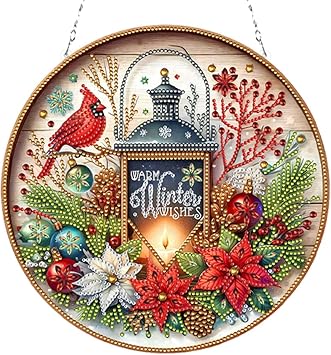POETRYDRAW DIY Hanging Diamond Art Pendant Kit Christmas Cardinal Lamp, Special Crystal Diamonds Painting Ornament for Adults, 5D Diamond Art Suncatchers Double Sided Board Gem Painting Box Kit
