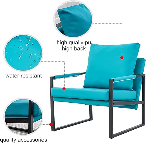 Miniatura 3 de pazezog Silla decorativa moderna de mediados de siglo, silla con brazo de piel sintética con respaldo acolchado extra grueso y cojín de asiento,