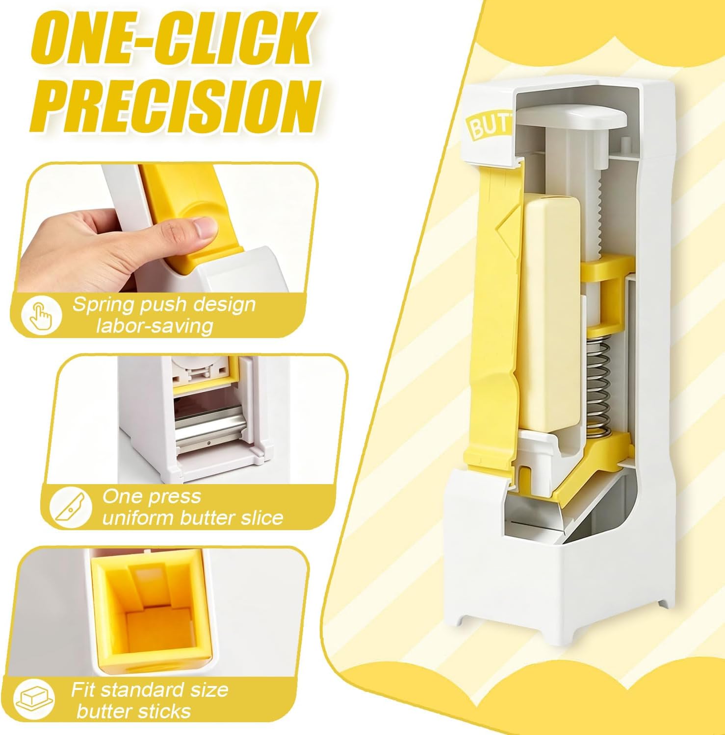 OWIU&REFN Portable One-Click Butter Cutter with Stainless Steel Blade - Effortlessly Create Perfect Slices for Breakfast, Baking, and Cooking, Butter Dispenser Sticks,Cheese Splitter