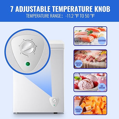 Miniatura 3 de WANAI Congelador de pecho, mini congelador pequeño para apartamento, dormitorio, con control de 7 temperaturas, enfriamiento rápido, portátil, para