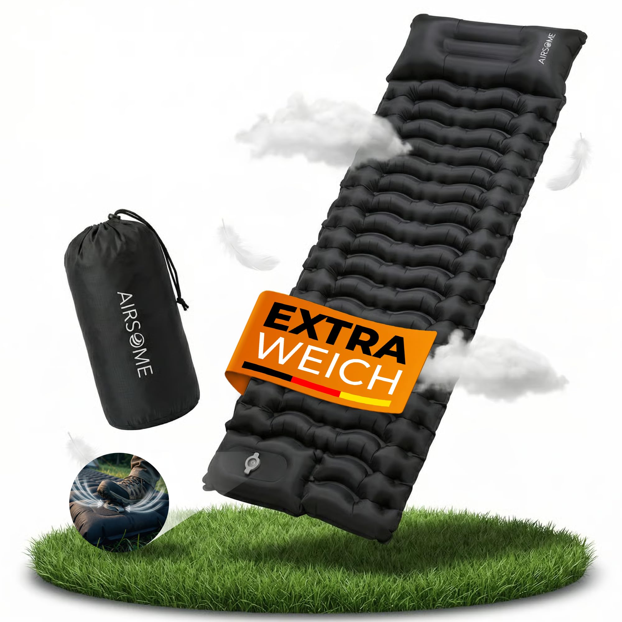 Selbstaufblasbare Luftmatratze Ultraleicht – Camping Isomatte selbstaufblasend mit integrierter Fußpumpe, extra dick & wasserdicht, Bequeme Schlafmatte für Outdoor, Zelten & Festival