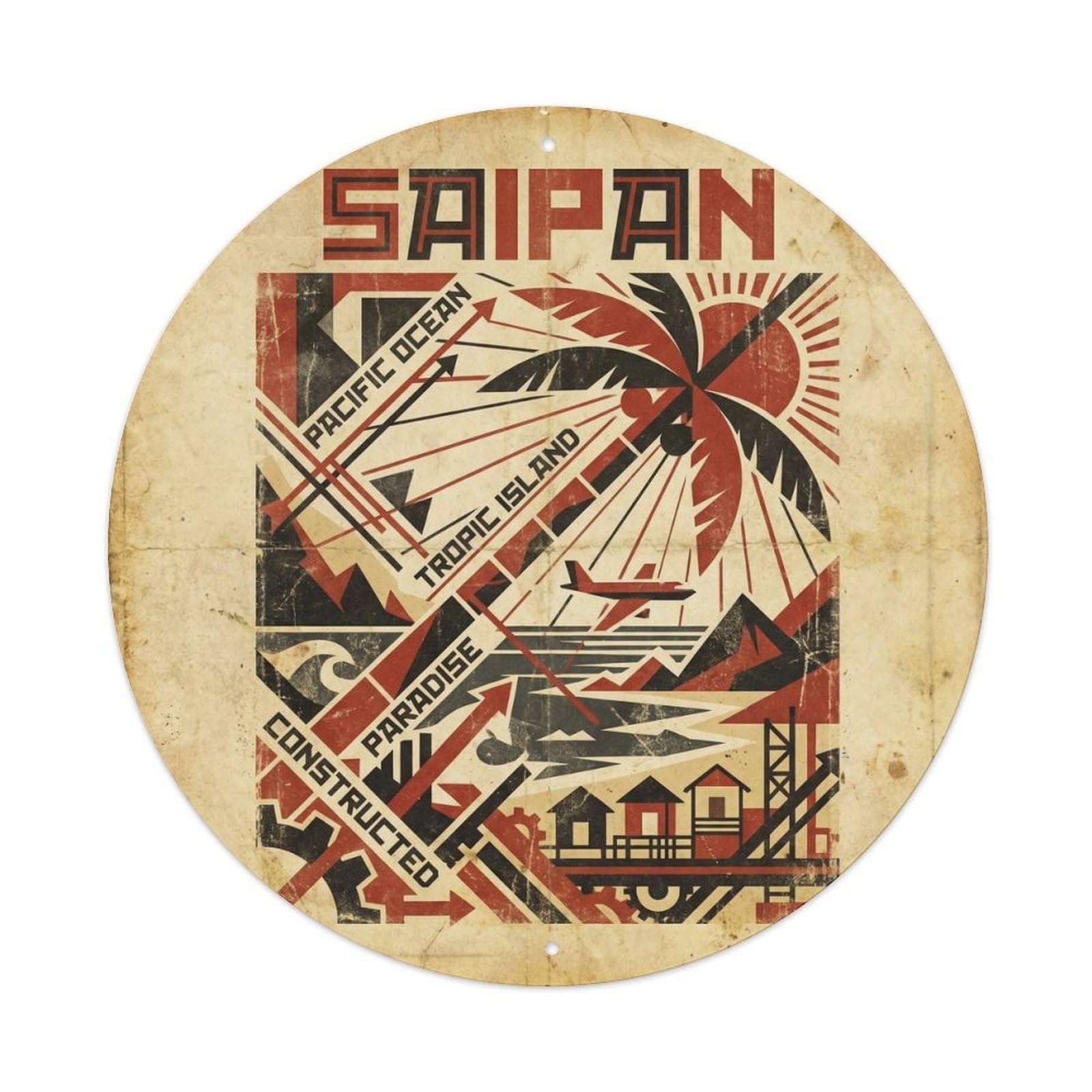 Saipan Tropical Shore Bold Geometry Travel Metal Tin Sign