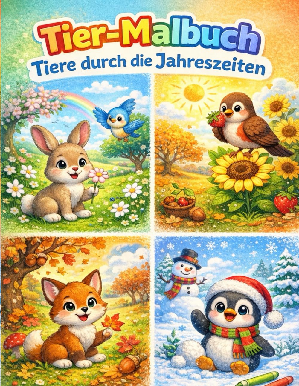 Tier Malbuch - Tiere durch die Jahreszeiten: 50 niedliche Tiere aus Frühling, Sommer, Herbst, Winter - ideal für Kinder von 3 bis 8 Jahren