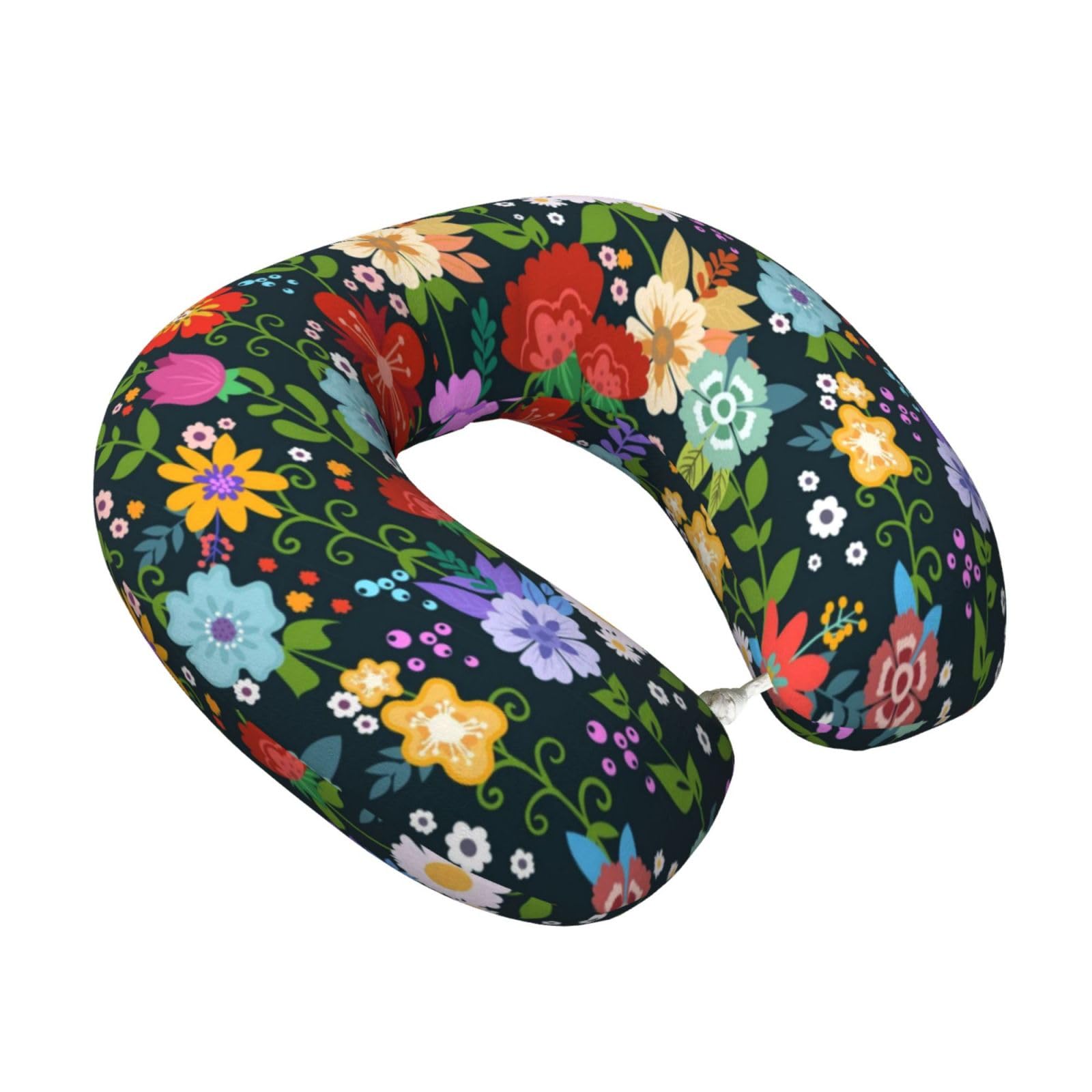 LKYMOH Colorful Wildflowers Leaves, Travel Neck Pillow U-Shaped Memory Neck Support Soft Comfortable With Washable Cover For Airplane Car Traveling and Office